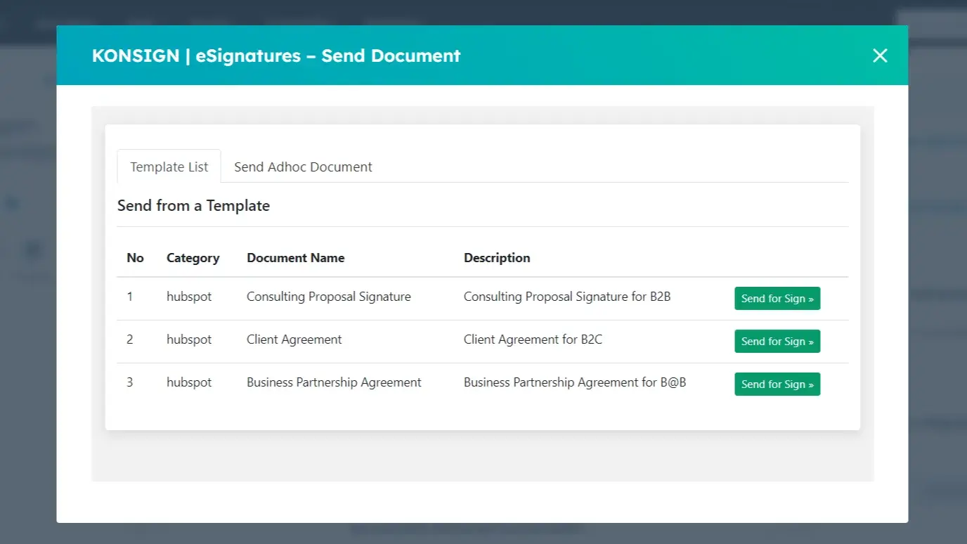Send template directly from HubSpot